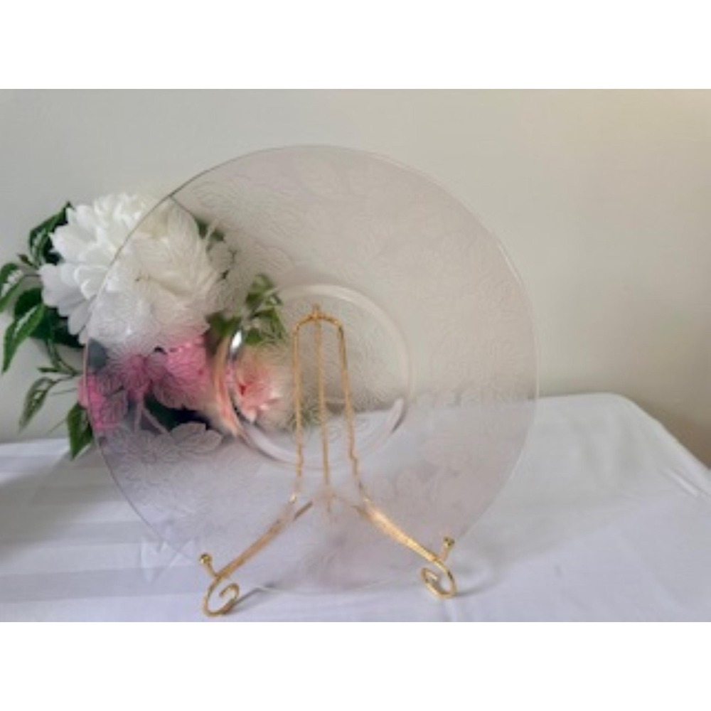 Macbeth Evans Pink Dogwood Depression‎ Glass Platter Vintage Floral Etched Plate